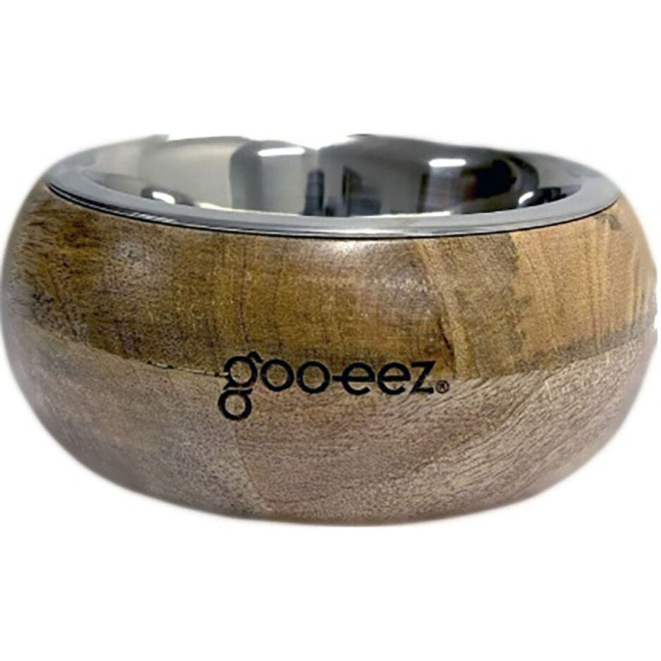 Goo-Eez Rounded Mango Wood Bowl Stainless Steel Small